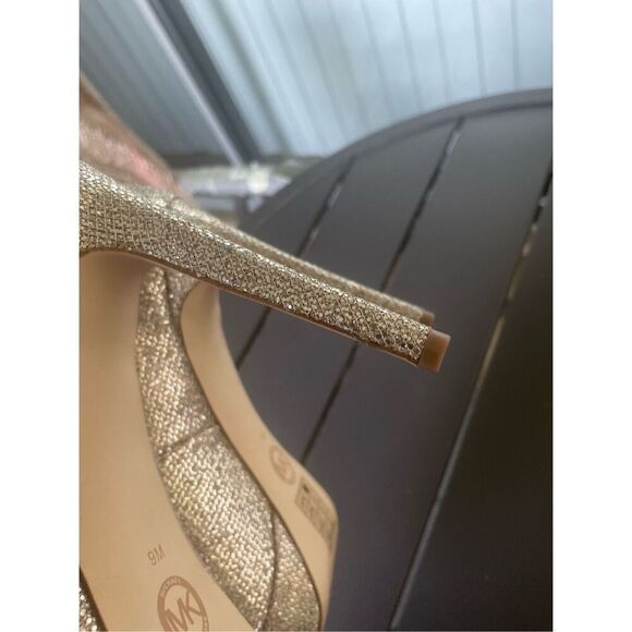 NWOB Michael Kors Erica Platform Open Toe Gold Glittered Heeled Pumps - Picture 14 of 14